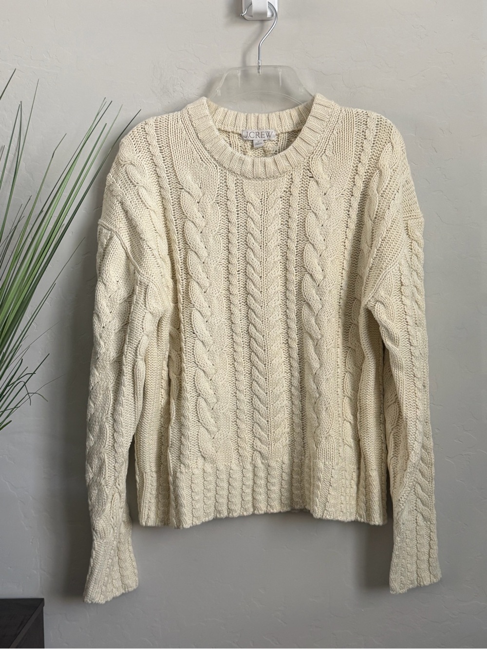 J.Crew NWT Fisherman Sweater 100% Cotton Cable Knit Cream Ivory Medium